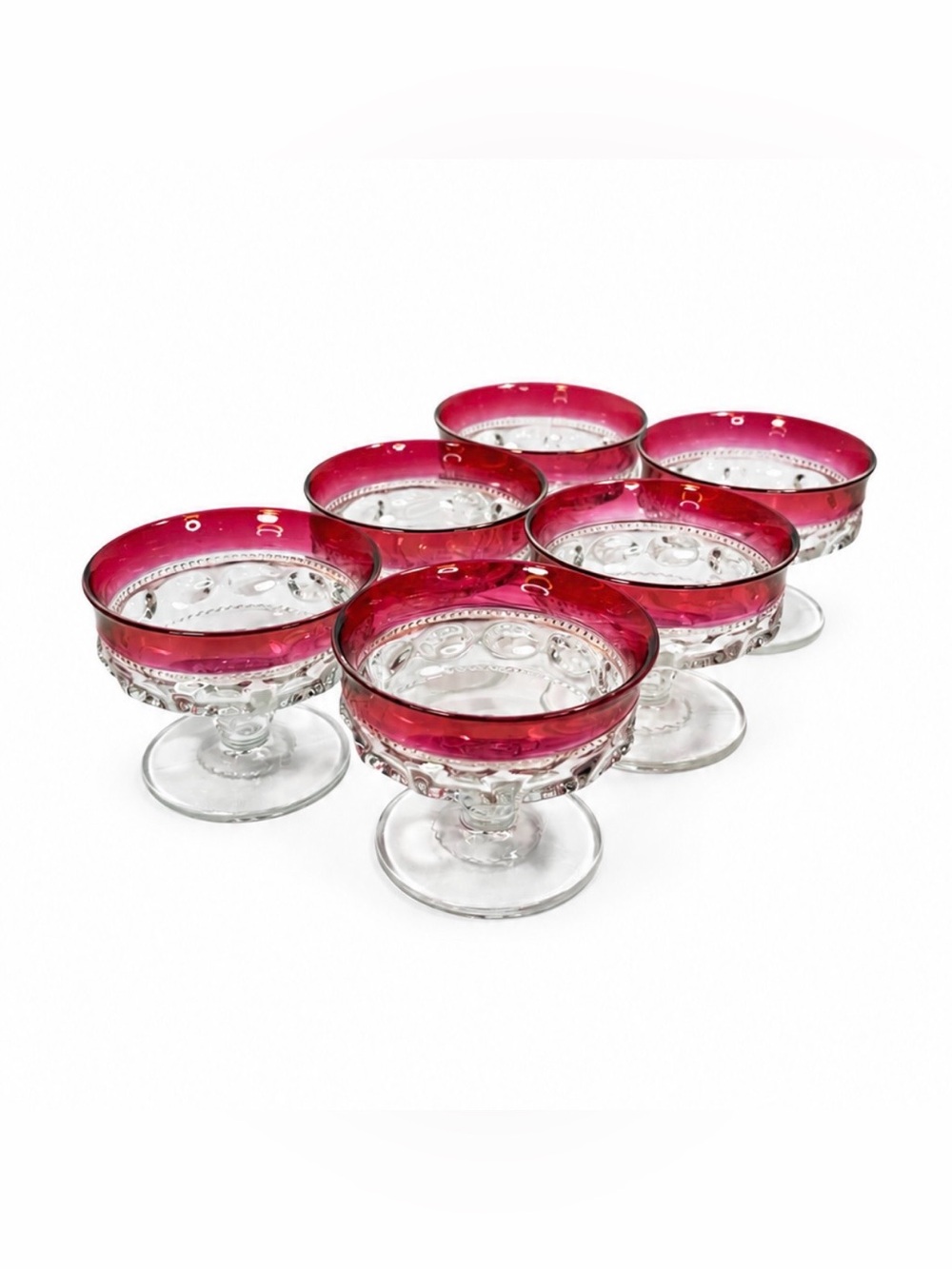 Vintage King's Crown Ruby Red Flash Thumbprint Coupe/Sherbet Glasses - Set of 6
